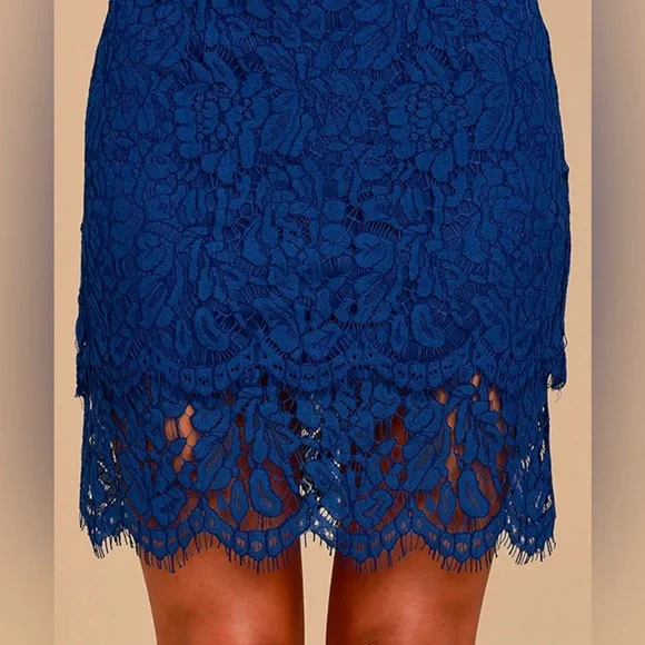 Lulus Live For the Night Women's Navy Blue Lace Skirt Size L Pencile - Picture 4 of 11
